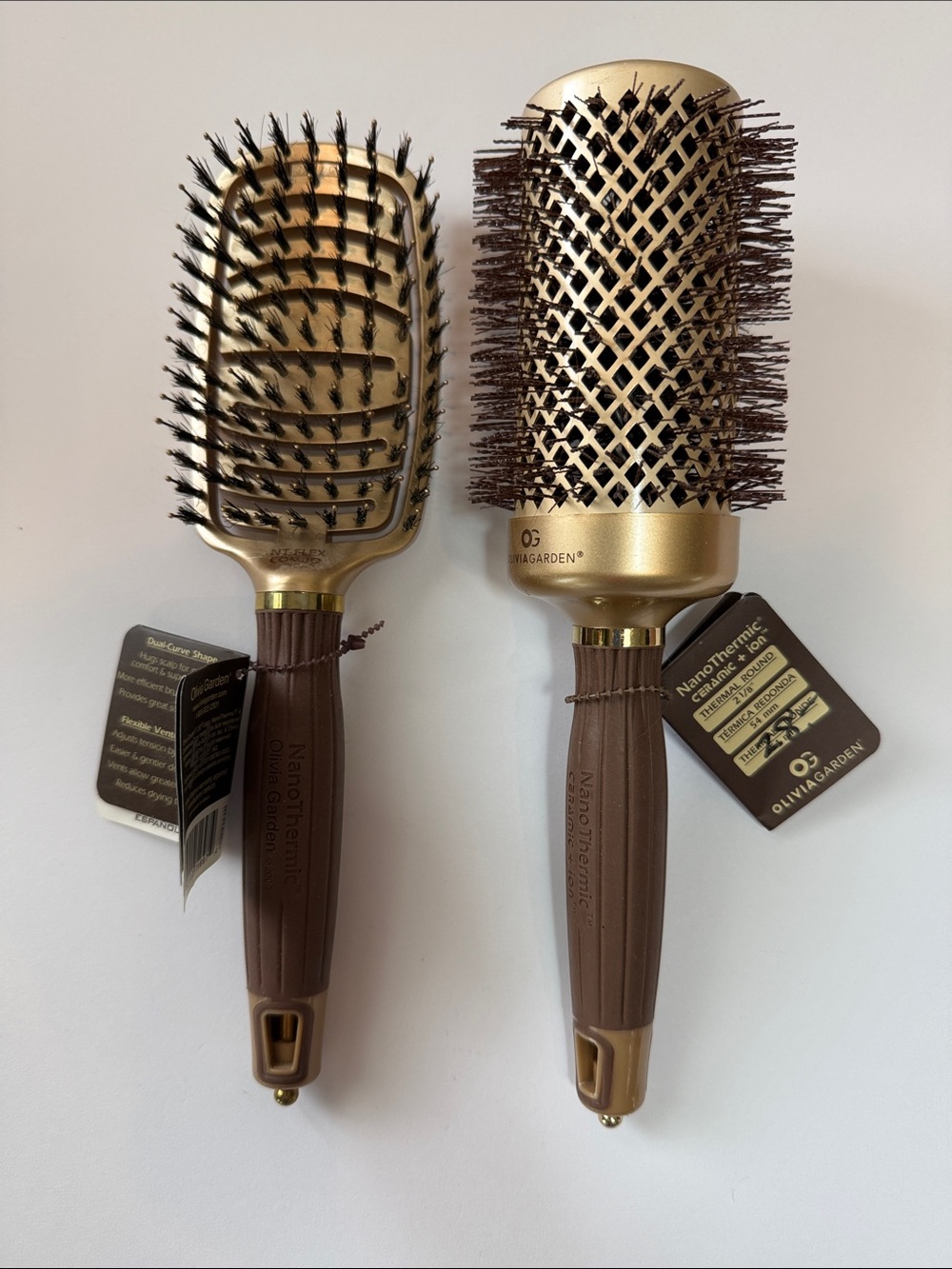 Olivia Garden nano Thermic Hair Brushes - Vent and Round brush 2 1/8 Set NWT by